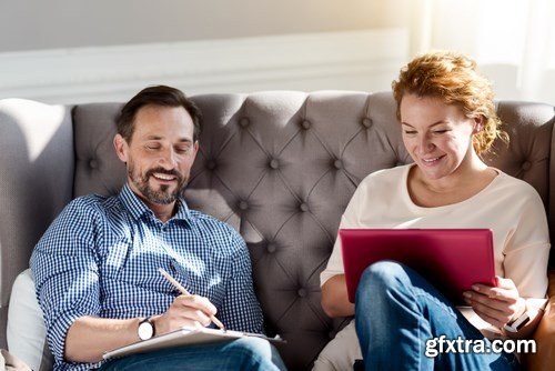 Woman and Man - Working with Laptop & Taking Notes 2 - 25xUHQ JPEG Photo Stock