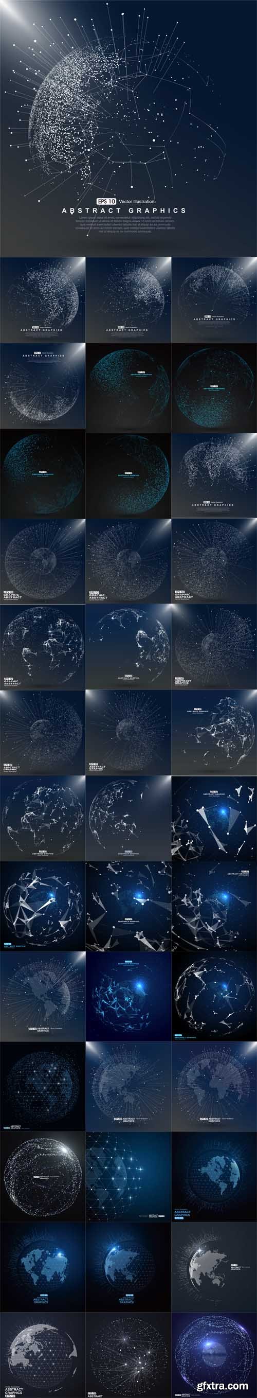 Vector Set - World Map Point Linecomposition Representing the Global