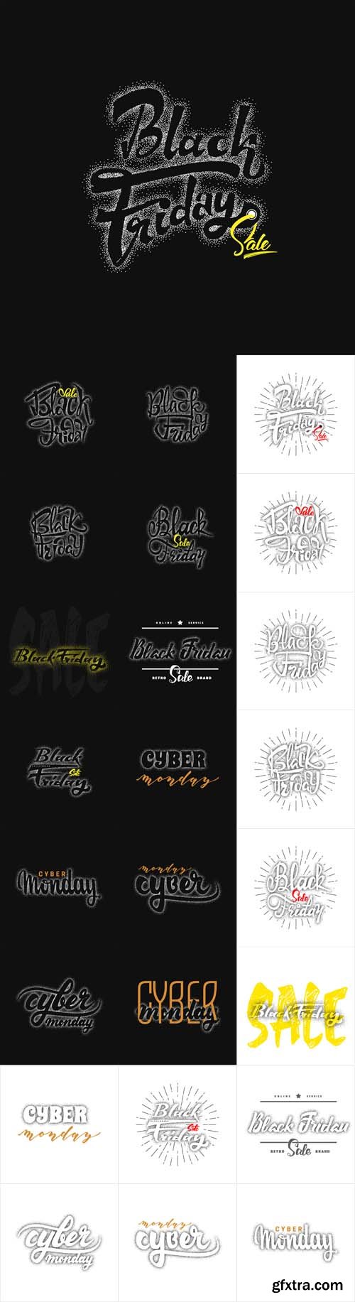 Vector Set - Cyber Monday and Black Friday Hand Lettering Text