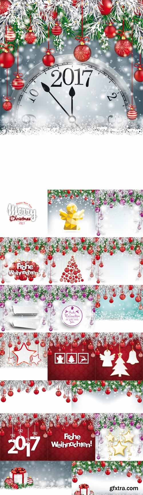 Vector Set - Christmas Frozen Backgrounds with Baubles Banners