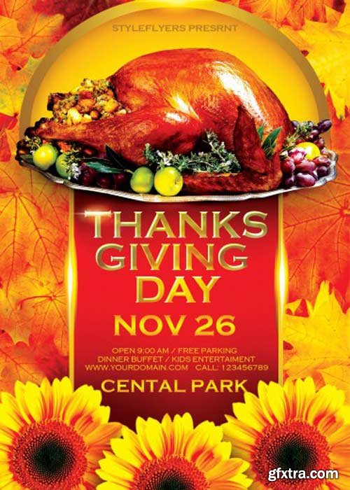 Thanksgiving Day V9 PSD Flyer Template with Facebook Cover