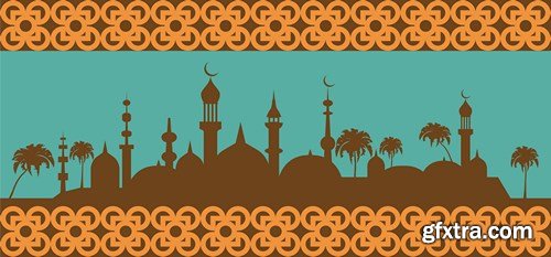 Collection of Islamic backgrounds and elements of infographics - 25xEPS