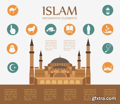 Collection of Islamic backgrounds and elements of infographics - 25xEPS