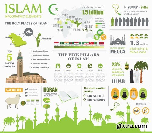 Collection of Islamic backgrounds and elements of infographics - 25xEPS