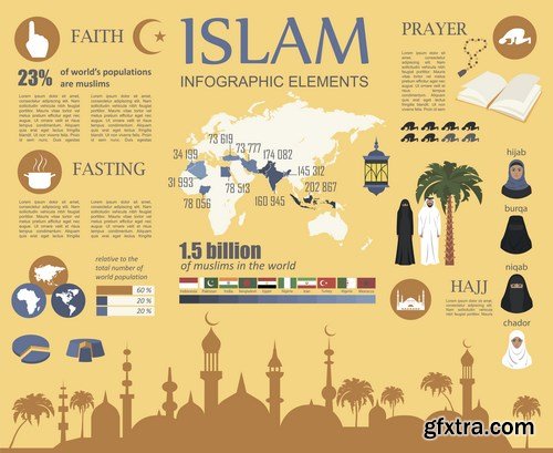 Collection of Islamic backgrounds and elements of infographics - 25xEPS