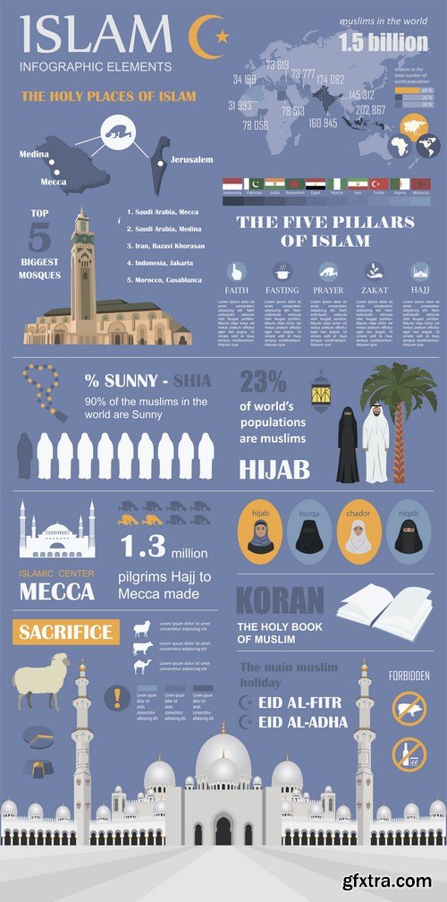 Collection of Islamic backgrounds and elements of infographics - 25xEPS