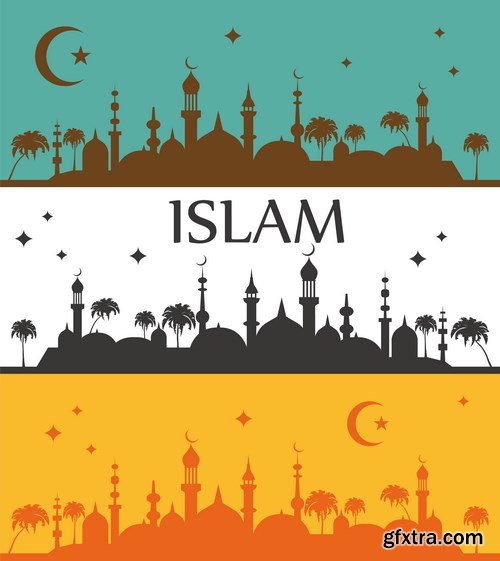 Collection of Islamic backgrounds and elements of infographics - 25xEPS