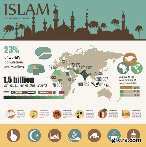 Collection of Islamic backgrounds and elements of infographics - 25xEPS