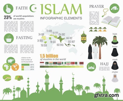 Collection of Islamic backgrounds and elements of infographics - 25xEPS