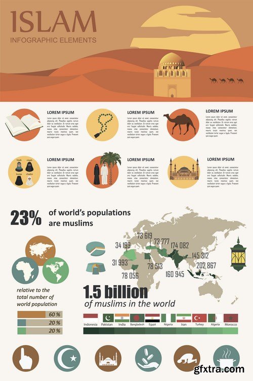 Collection of Islamic backgrounds and elements of infographics - 25xEPS