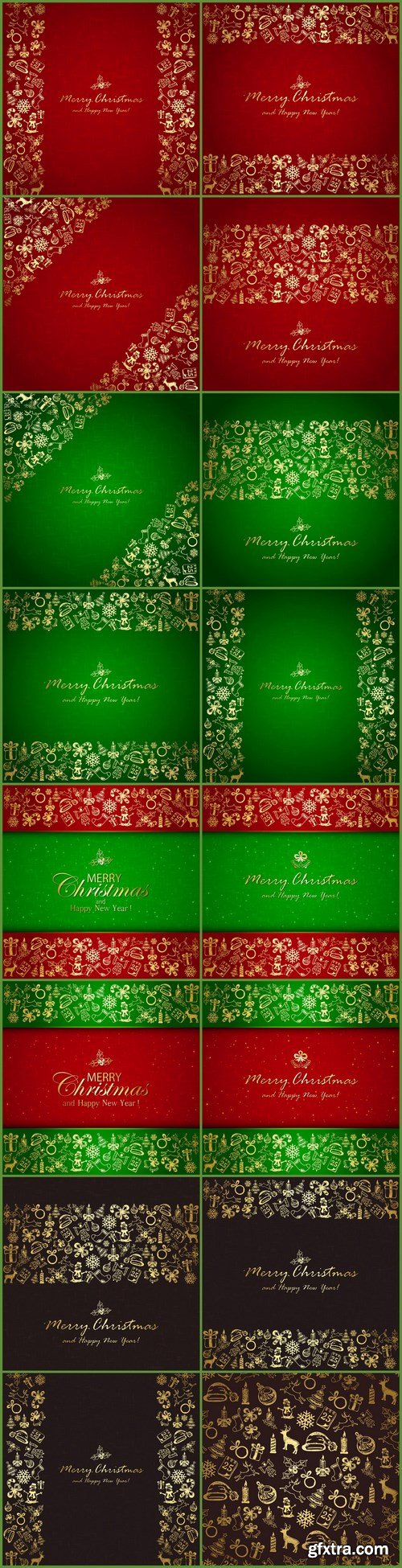 Golden Christmas elements and backgrounds - 16xEPS