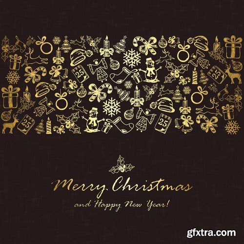 Golden Christmas elements and backgrounds - 16xEPS