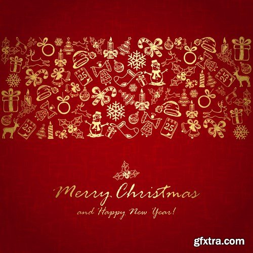 Golden Christmas elements and backgrounds - 16xEPS