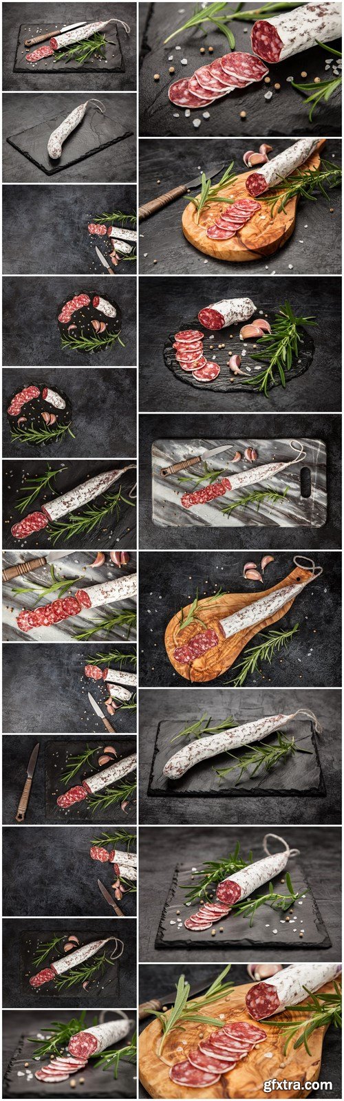 Salami on dark background - 20xUHQ JPEG Photo Stock