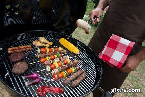 Assorted delicious grilled meat with vegetable on a barbecue - 18xUHQ JPEG Photo Stock