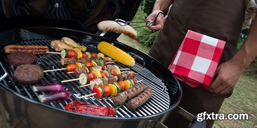 Assorted delicious grilled meat with vegetable on a barbecue - 18xUHQ JPEG Photo Stock