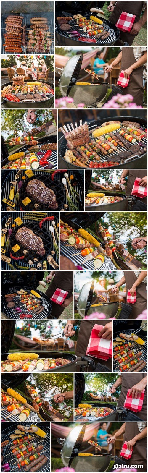 Assorted delicious grilled meat with vegetable on a barbecue - 18xUHQ JPEG Photo Stock