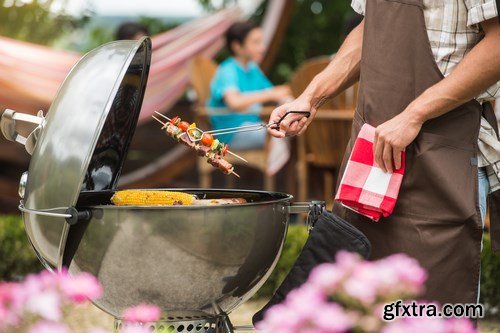 Assorted delicious grilled meat with vegetable on a barbecue - 18xUHQ JPEG Photo Stock