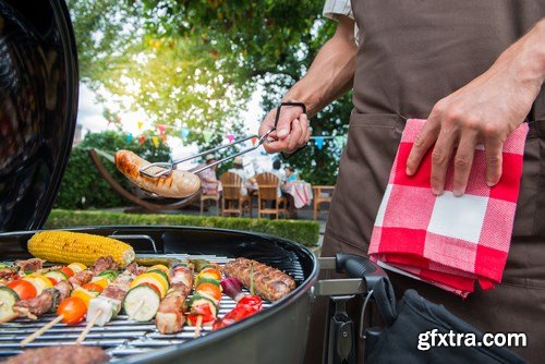 Assorted delicious grilled meat with vegetable on a barbecue - 18xUHQ JPEG Photo Stock