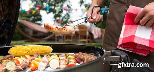 Assorted delicious grilled meat with vegetable on a barbecue - 18xUHQ JPEG Photo Stock