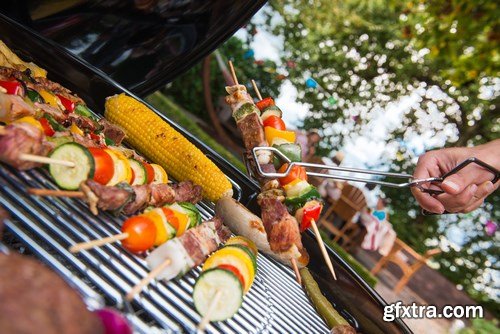 Assorted delicious grilled meat with vegetable on a barbecue - 18xUHQ JPEG Photo Stock