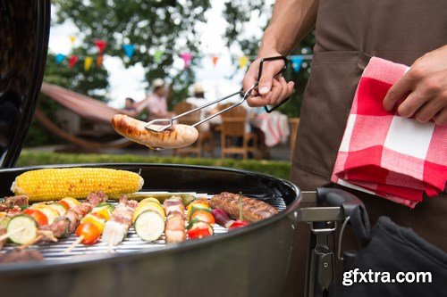 Assorted delicious grilled meat with vegetable on a barbecue - 18xUHQ JPEG Photo Stock