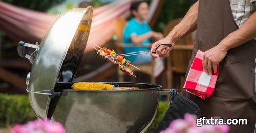 Assorted delicious grilled meat with vegetable on a barbecue - 18xUHQ JPEG Photo Stock