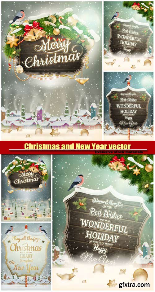 Christmas and Happy New Year, vector holiday backgrounds #6