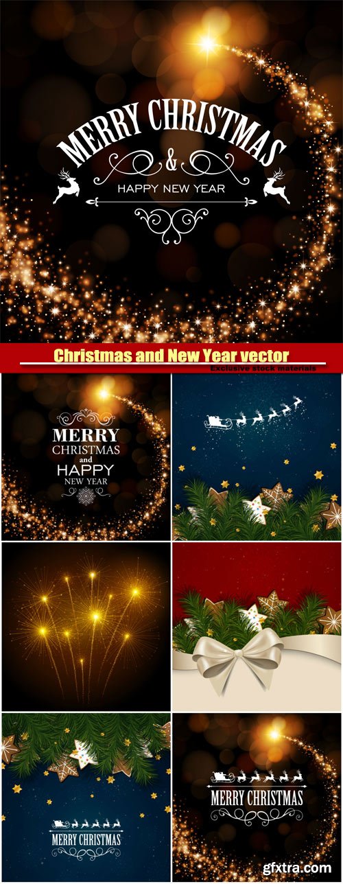 Christmas and Happy New Year, vector holiday backgrounds #5