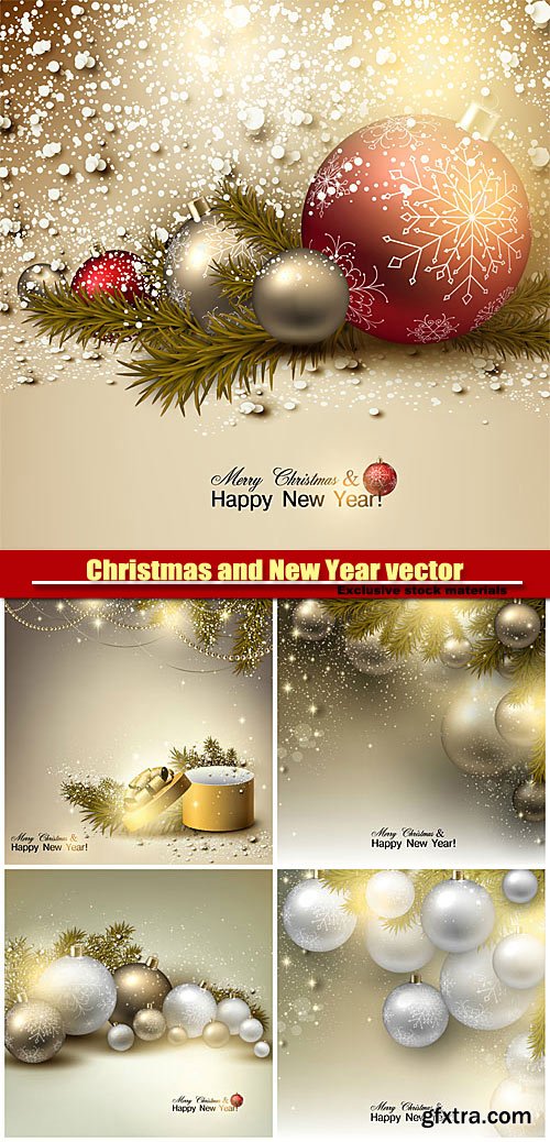 Christmas and Happy New Year, vector holiday backgrounds #4