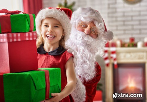 Dear Santa, happy kids and Christmas gifts - 24xUHQ JPEG Photo Stock