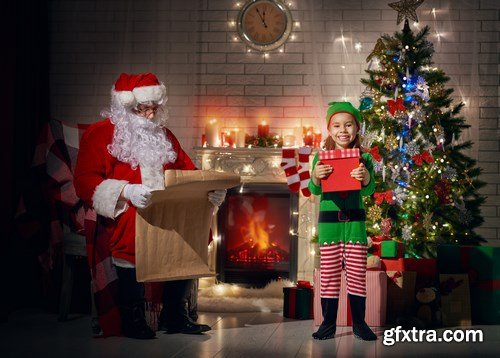 Dear Santa, happy kids and Christmas gifts - 24xUHQ JPEG Photo Stock