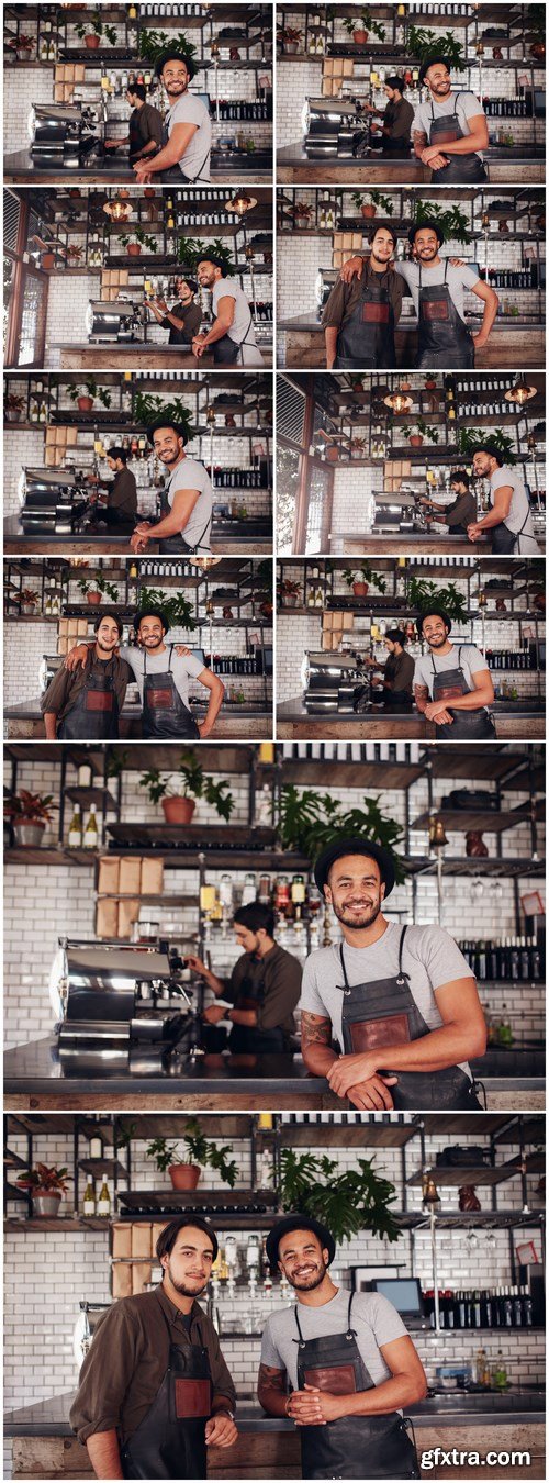 Cafe owner standing at the counter - 10xUHQ JPEG Photo Stock