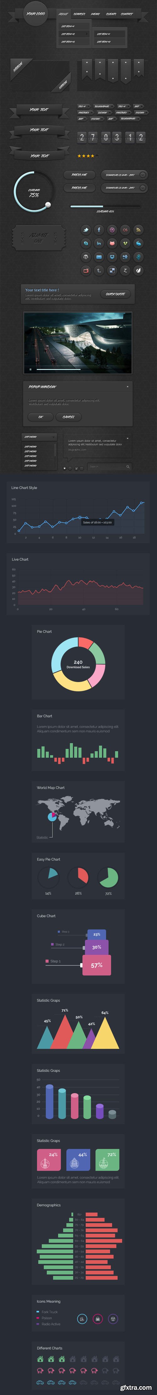 Dark Ui Kit v1.0 + Infographic Kit