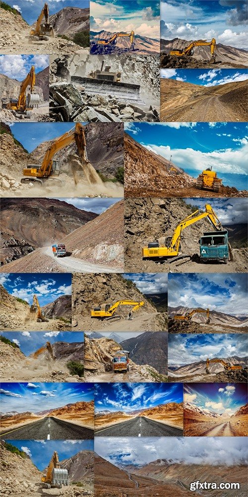 Road construction in mountains Himalayas