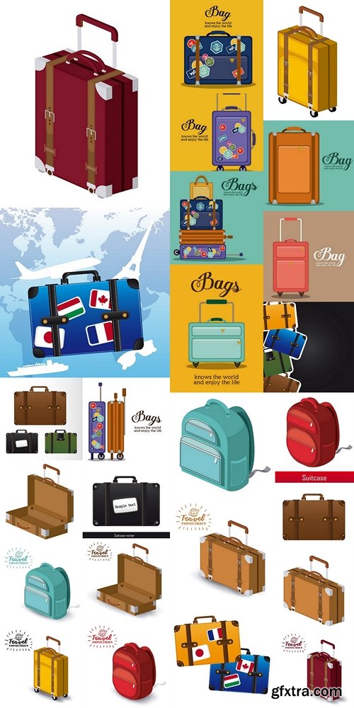 Travel big suitcase brown opened with handle vector illustration 2