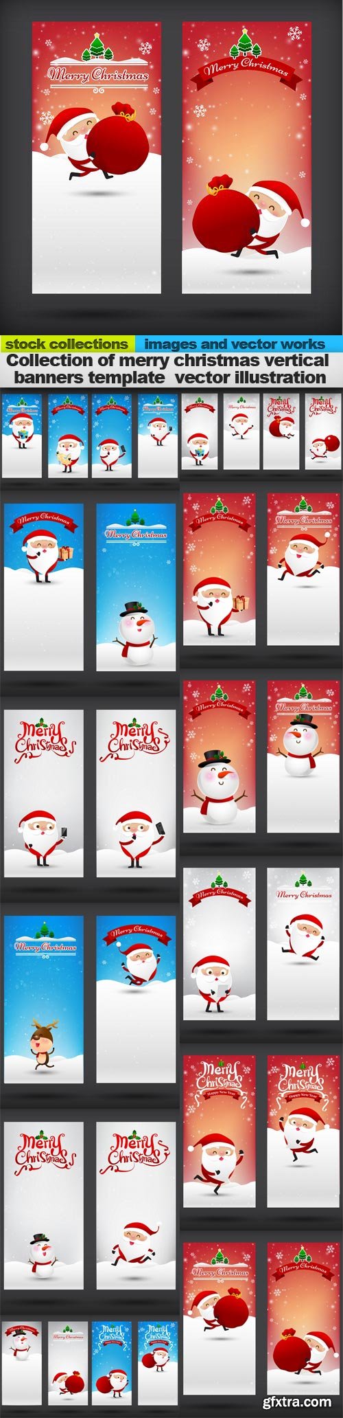 Collection of merry christmas vertical banners template vector illustration, 15 x EPS