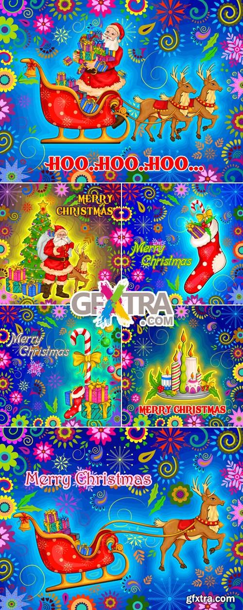 Colorful Christmas Postcards Vector