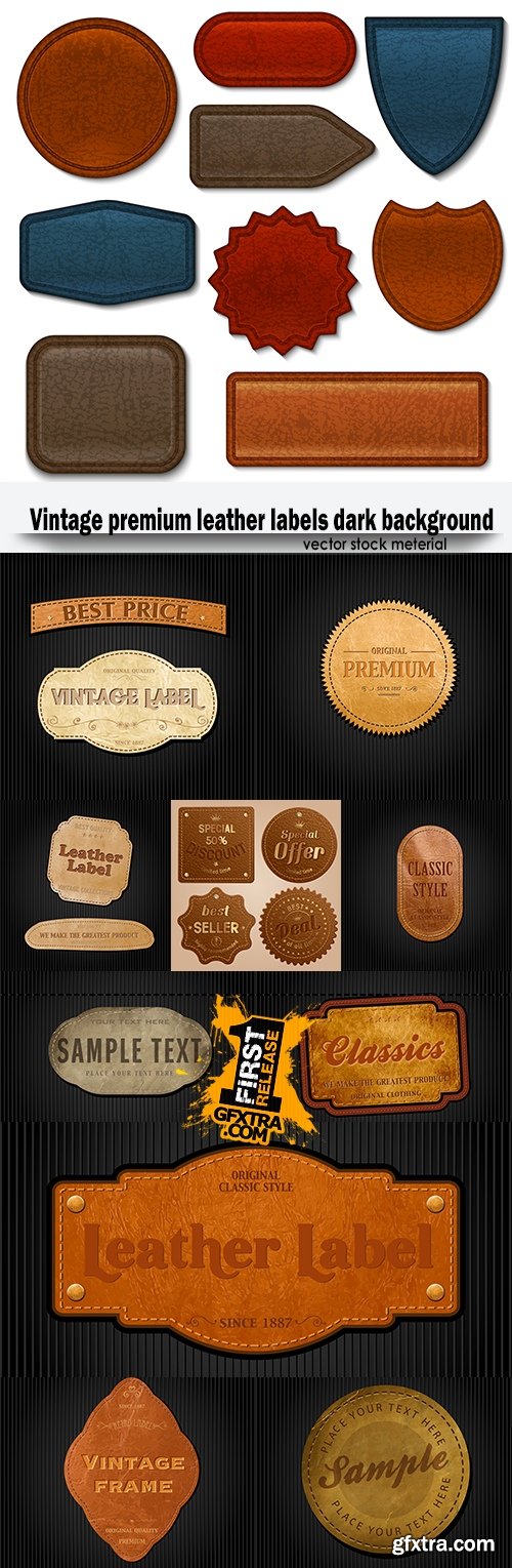 Vintage premium leather labels dark background