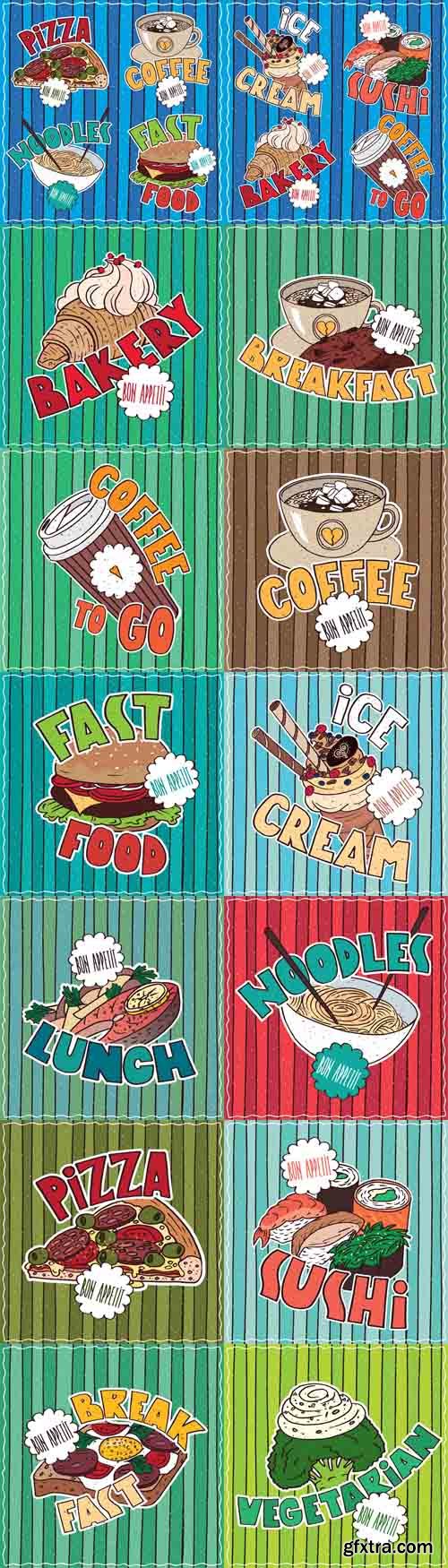 Vector Set - Conspicuous Bright Colorful Food Posters