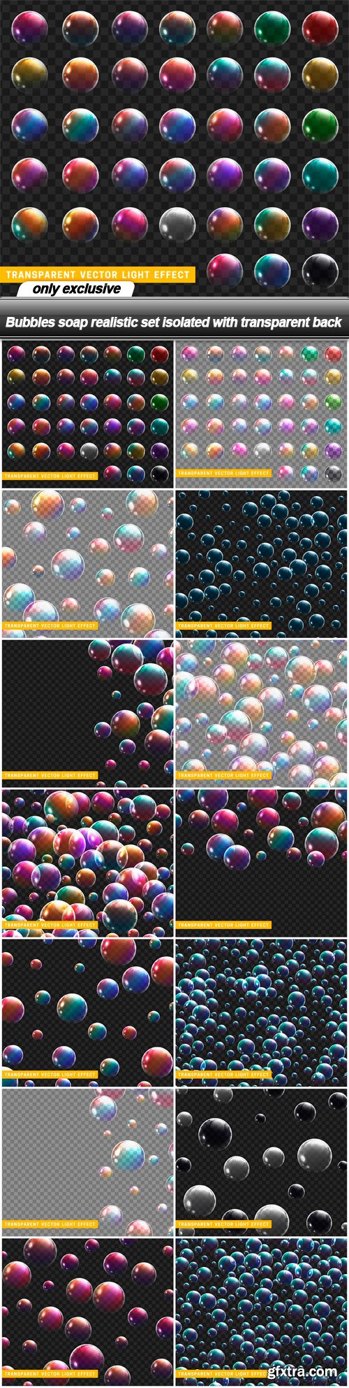 Bubbles soap realistic set isolated with transparent back - 14 EPS