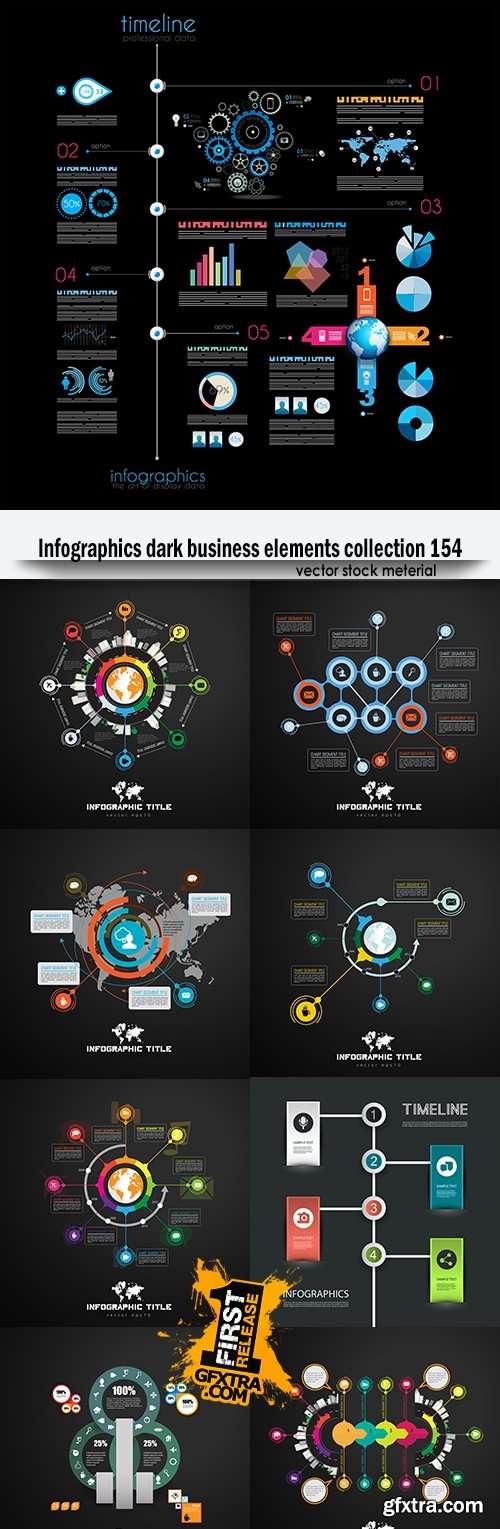 Infographics dark business elements collection 154