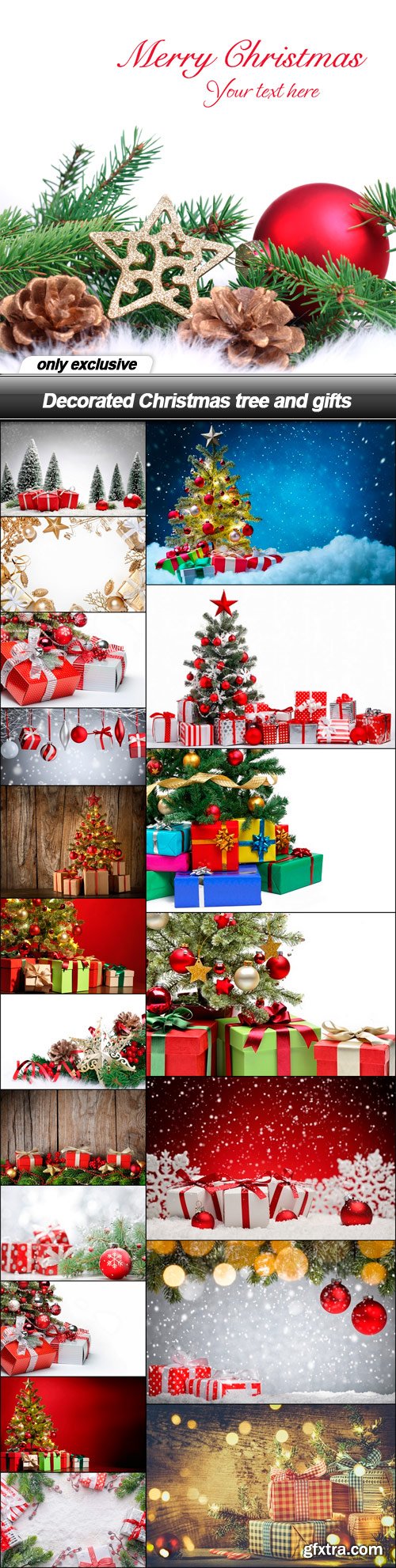 Decorated Christmas tree and gifts - 20 UHQ JPEG