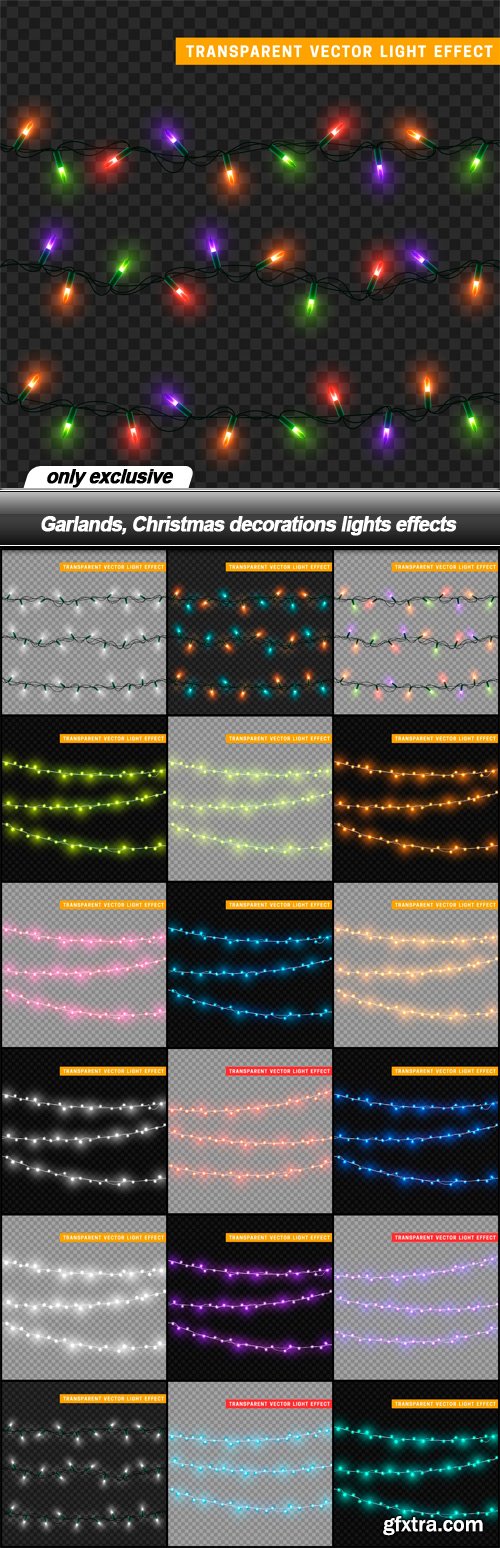 Garlands, Christmas decorations lights effects - 19 EPS