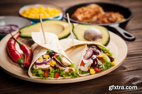 Tortilla with a mix of ingredients - Mexican food, 20xUHQ JPEG Photo Stock