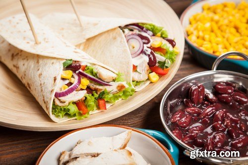 Tortilla with a mix of ingredients - Mexican food, 20xUHQ JPEG Photo Stock