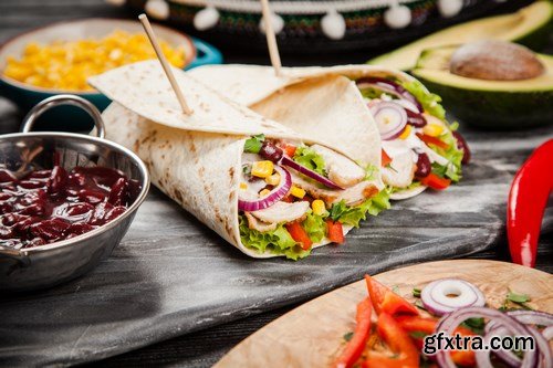 Tortilla with a mix of ingredients - Mexican food, 20xUHQ JPEG Photo Stock