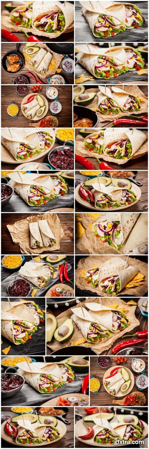 Tortilla with a mix of ingredients - Mexican food, 20xUHQ JPEG Photo Stock