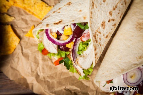 Tortilla with a mix of ingredients - Mexican food, 20xUHQ JPEG Photo Stock