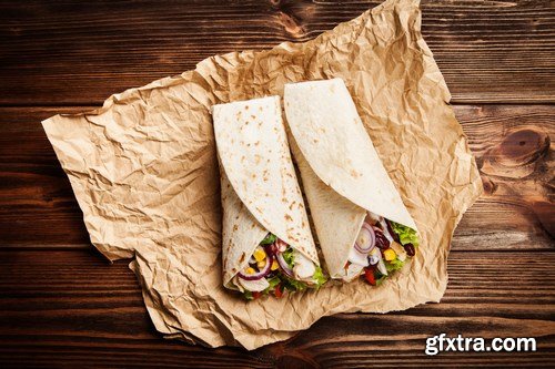 Tortilla with a mix of ingredients - Mexican food, 20xUHQ JPEG Photo Stock